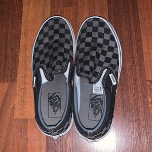 Vans gray and black checked slip on